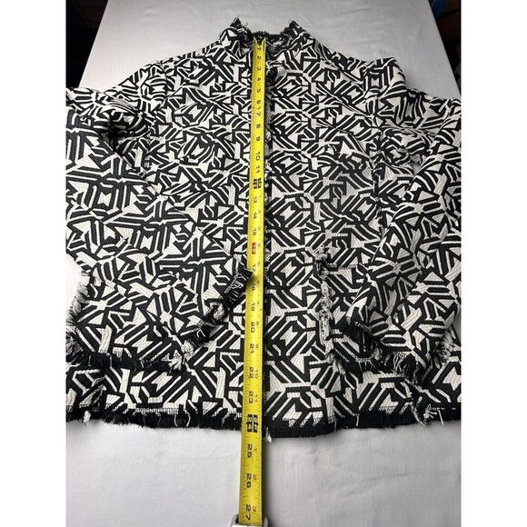 Valerie Stevens Black/White Blazer Jacket W/Fringe Trim Size Med Career - Picture 4 of 9